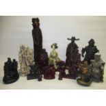 C20th Chinese resin and plaster models of scholars, dragons and warriors, max H41cm