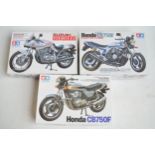 Three un started 1/12 Tamiya motorcycle kits to include Honda CB750F (all bags factory sealed),