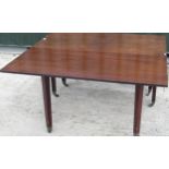 Large George 111 style mahogany gateleg dining table with two drop leaves, on square supports with