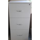 White MDF three drawer filing cabinet, H97cm, D60cm, W50cm