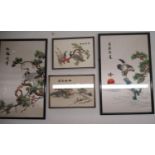 Collection of C20th Chinese and Oriental silk embroidered and other pictures, and a Chinese