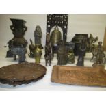 Selection of C20th decorative Chinese metal ware incl. Archaic style vase, incense burner, temple
