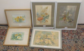 W. Bradshaw (British early C20th): Still life studies of Wild Flowers and fruit, five