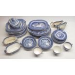 Collection of blue and white pottery inc. plates, lidded tureen, cream jugs, cups, saucers, etc.