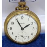 Smiths top wind pocket watch white enamel Arabic dial with subsidiary seconds