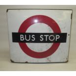 Mid C20th London transport enamel double sided Bus Stop flag sign, H41cm