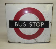 Mid C20th London transport enamel double sided Bus Stop flag sign, H41cm