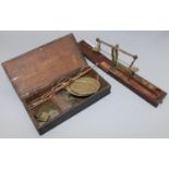 C19th mahogany cased folding brass and steel gold scales and C19th oak cased brass and steel hand