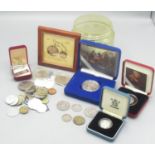 Collection of various mixed GB and world coinage incl. 1996 silver proof £1, Samuel Johnson silver