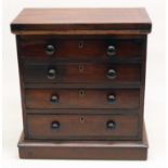 C19th miniature mahogany chest or specimen cabinet, four graduated baize lined drawers, H34cm