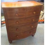 Victorian mahogany bow front chest of two short and three long cock beaded drawers on turned feet