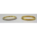 22ct yellow gold band ring, stamped 22, size Q1/2, 2.4g, and an 18ct yellow gold and platinum band