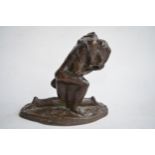 Mid C20th post modern cast bronze sculpture of lovers entwined, in the manner of Rodin, on oval