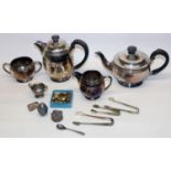 Group of silver plate, incl. Walker & Hall art deco teaware with reeded bands decoration; naval