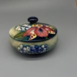 Moorcroft Pottery: Orchid pattern trinket pot and cover, D11cm