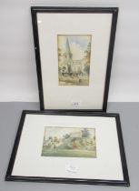 C.J. Norton (British early C20th); 'Pickering Castle and Pickering Church', watercolour, both signed