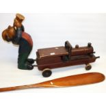 1930's children's L.M.S. No.235 painted wooden ride on locomotive with lift out stool seat L63cm,