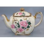Sadler floral cube teapot, decorated with pink roses, H16cm