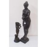 C20th bronzed nude female figure holding a ewer H46cm and a similar larger figure H88.5cm (2)