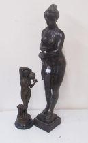 C20th bronzed nude female figure holding a ewer H46cm and a similar larger figure H88.5cm (2)