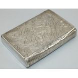 C19th Continental white metal rectangular snuff box, hinged lid engraved with scrolls and cartouche,