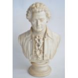 Late C19th Parian ware hollow cast bust of Mozart, H53cm,