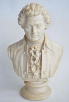 Late C19th Parian ware hollow cast bust of Mozart, H53cm,