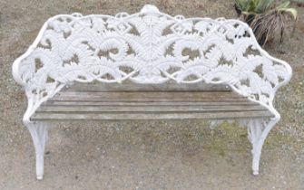 Coalbrookedale style fern pattern cast metal garden bench, W154cm D55cm H89cm.