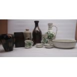 Cornish textured studio pottery vase together with selection of continental decorative pottery (qty)