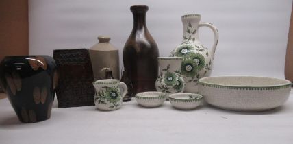 Cornish textured studio pottery vase together with selection of continental decorative pottery (qty)