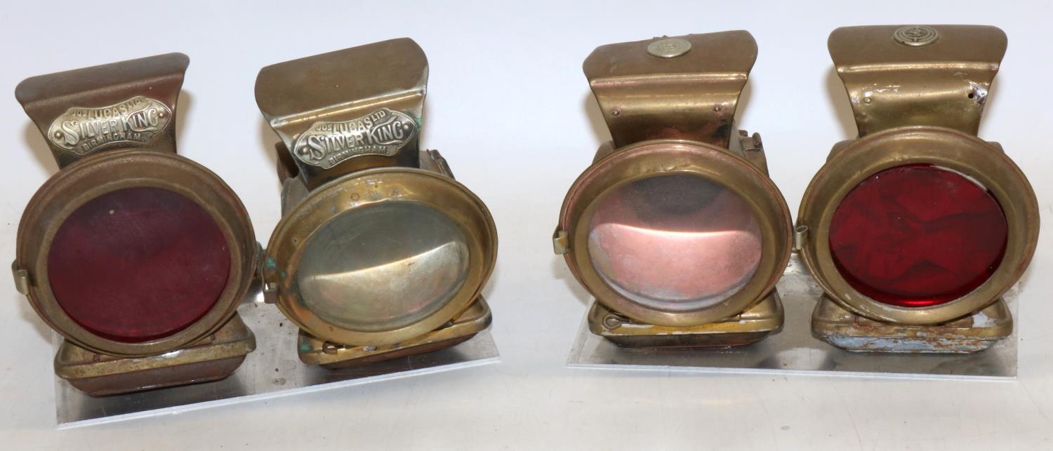Jos. Lucas Ltd Birmingham - four Silver King brass bodied paraffin cycle lamps