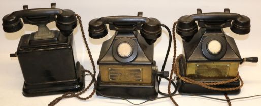 Mid C20th pair ATM brass and bakelite Surface Mine Magneto Desk Telephones - Ministry Fuel &