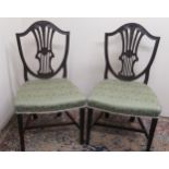 Pair of Hepplewhite style mahogany side chairs, with wheat ear carved splats on fluted legs, (2)