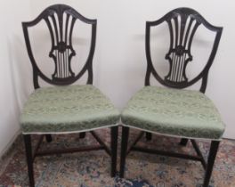 Pair of Hepplewhite style mahogany side chairs, with wheat ear carved splats on fluted legs, (2)