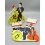 Moorland Staffordshire Chelsea Works Burslem figural groups, one depicting a band and another of a