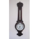 I Henri London - C20th carved oak aneroid wheel barometer with thermometer, H90.5cm