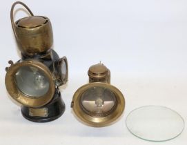 Jos. Lucas Ltd Birmingham - King of the Road paraffin car side light, serial no.632 and a brass