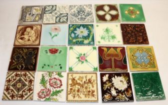 Collection of twenty C19th fireplace tiles, incl. transfer printed and relief designs, Mintons, etc.