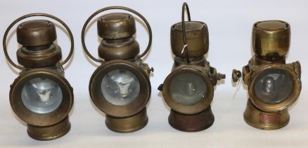 Jos. Lucas Birmingham - King of the Road plated paraffin car side lamp, serial no.624 and three