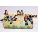 Delphin Massier - Vallauris, large rectangular majolica planter, painted with grass on a yellow