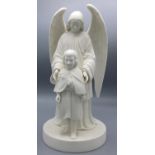 Minton Parian ware figural group, modelled as an angel and boy holding rosary beads, H32cm A/F