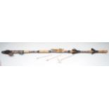 Tribal style cane blowpipe with 3 steel tipped darts, L142cm