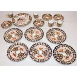 Royal Crown Derby Imari: five Old Imari side plates D18.5cm, four Old Imari coffee cans and saucers;