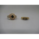 18ct yellow gold sapphire and diamond ring stamped 18, size L1/2, 1.7g, and a 14ct yellow gold