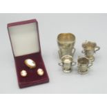 Pair 9ct gold mounted cameo earrings hallmarked .375, similar brooch and four miniature silver
