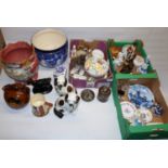 Mixed group of ceramics incl. Royal Doulton jardinière and dog, pair of mantle dogs, Japanese