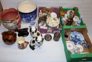 Mixed group of ceramics incl. Royal Doulton jardinière and dog, pair of mantle dogs, Japanese