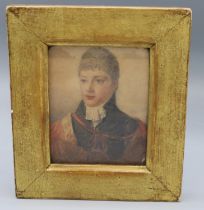 English School (early C19th): bust length miniature portrait of a man in giltwood frame,