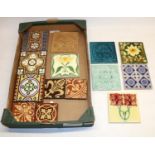 Collection of fourteen C19th floor and fireplace tiles, incl. Minton Hollins, Maw & Co, W. Godwin,