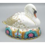 Royal Crown Derby Swan paperweight with silver stopper
